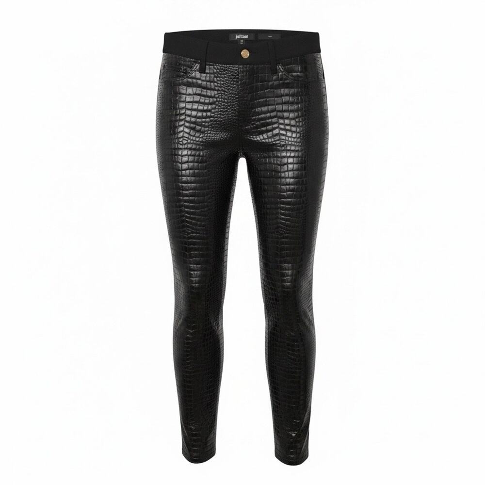 Roberto Cavalli Women’s Black Snake Print Skinny Pants Flat Front Button Zip 42